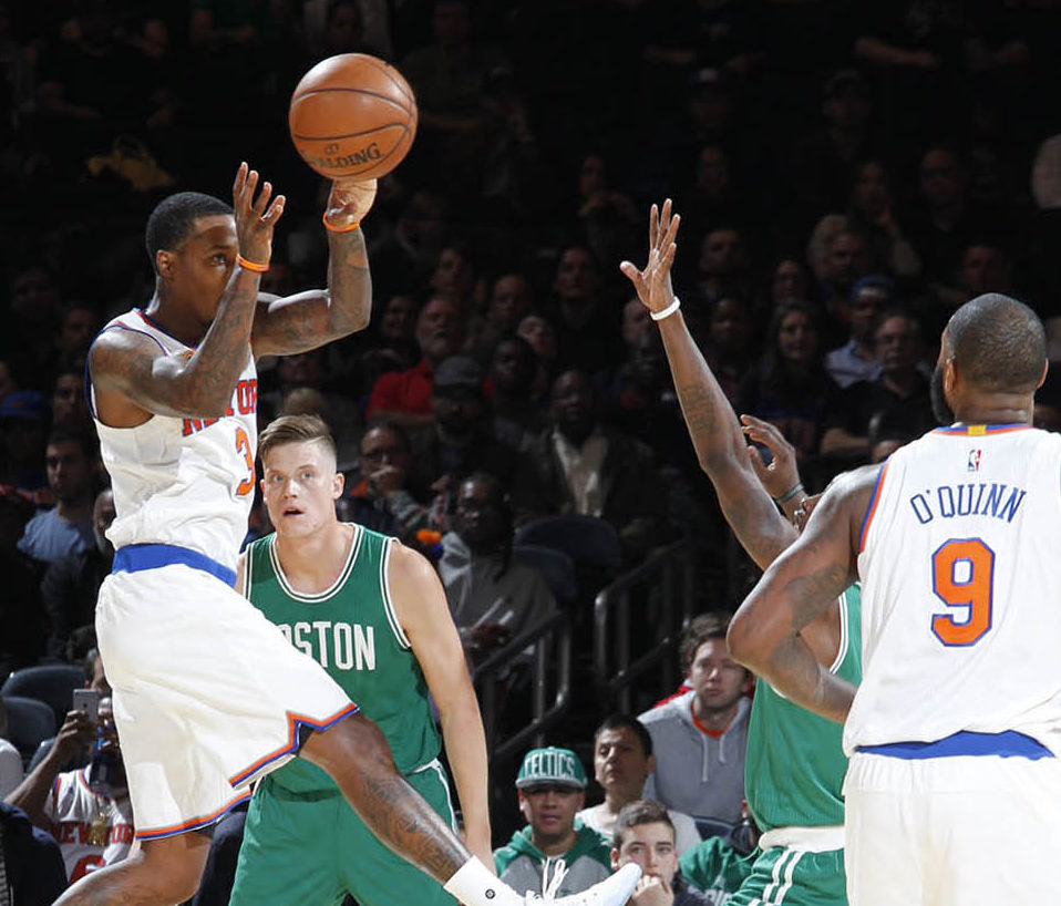 October 15, 2016: The New York Knicks face the Boston Celtics at Madison Square Garden in New York City.