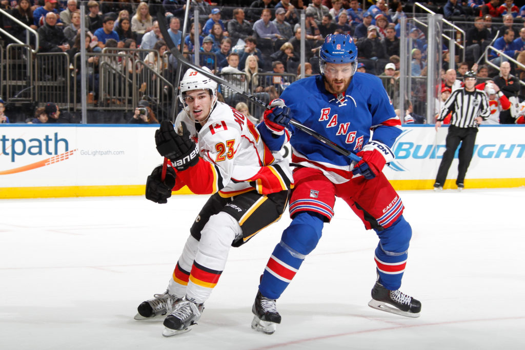Rangers Kevin Klein Flames Sean Monahan Home GettyImages 02517