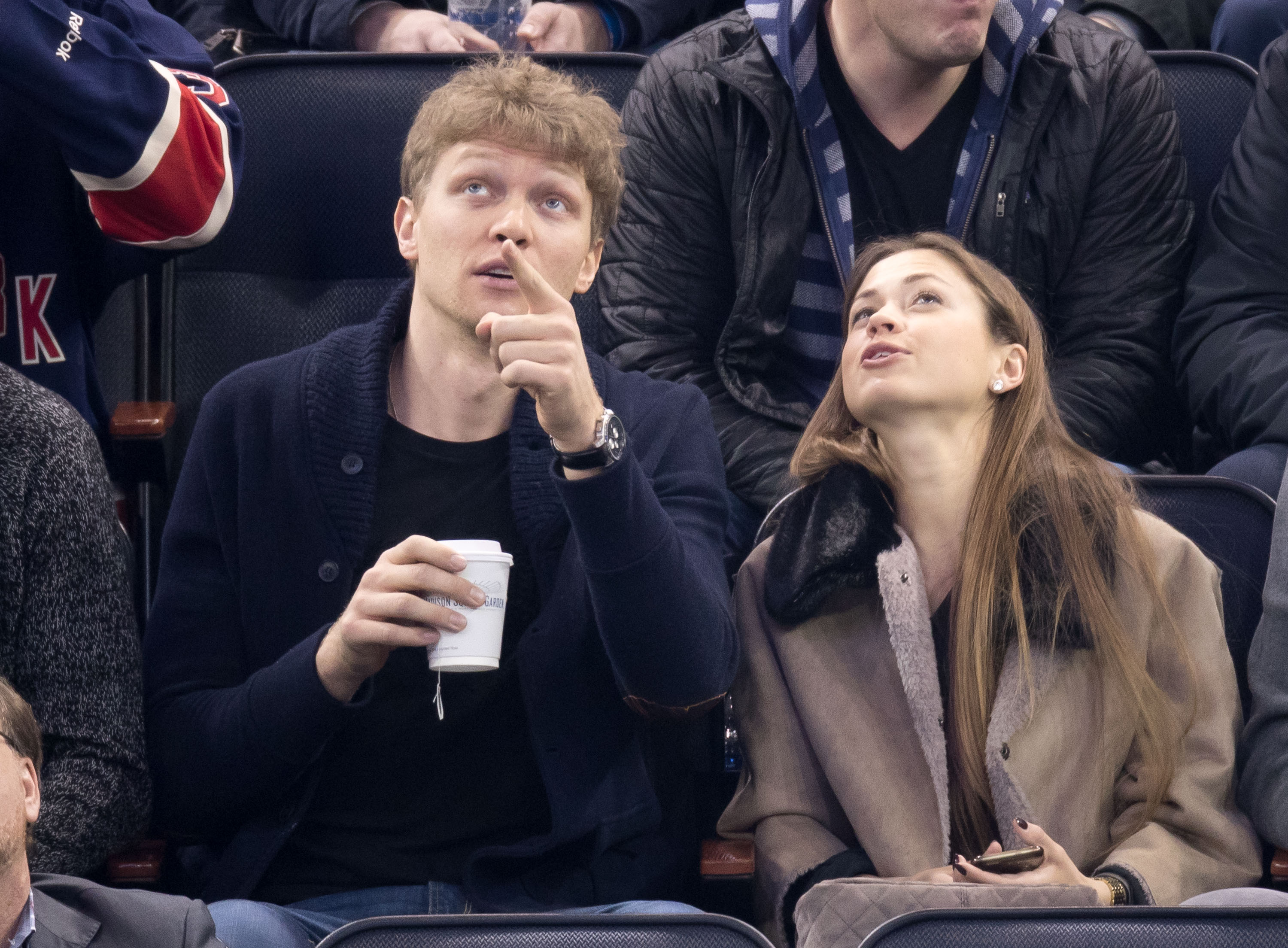 NEW YORK, NY - FEBRUARY 07: Mindaugas Kuzminskas and Egle Andreikaite attend Anaheim Ducks Vs. New York Rangers game at Madison Square Garden on February 7, 2017 in New York City. (Photo by GED/NHL/Getty Images)