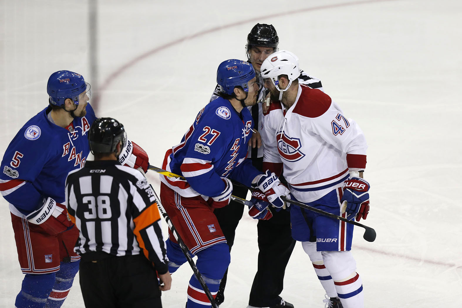 April 22, 2017: The New York Rangers face the Montreal Canadiens during the first round of the Stanley Cup Playoffs at Madison Square Garden in New York City.