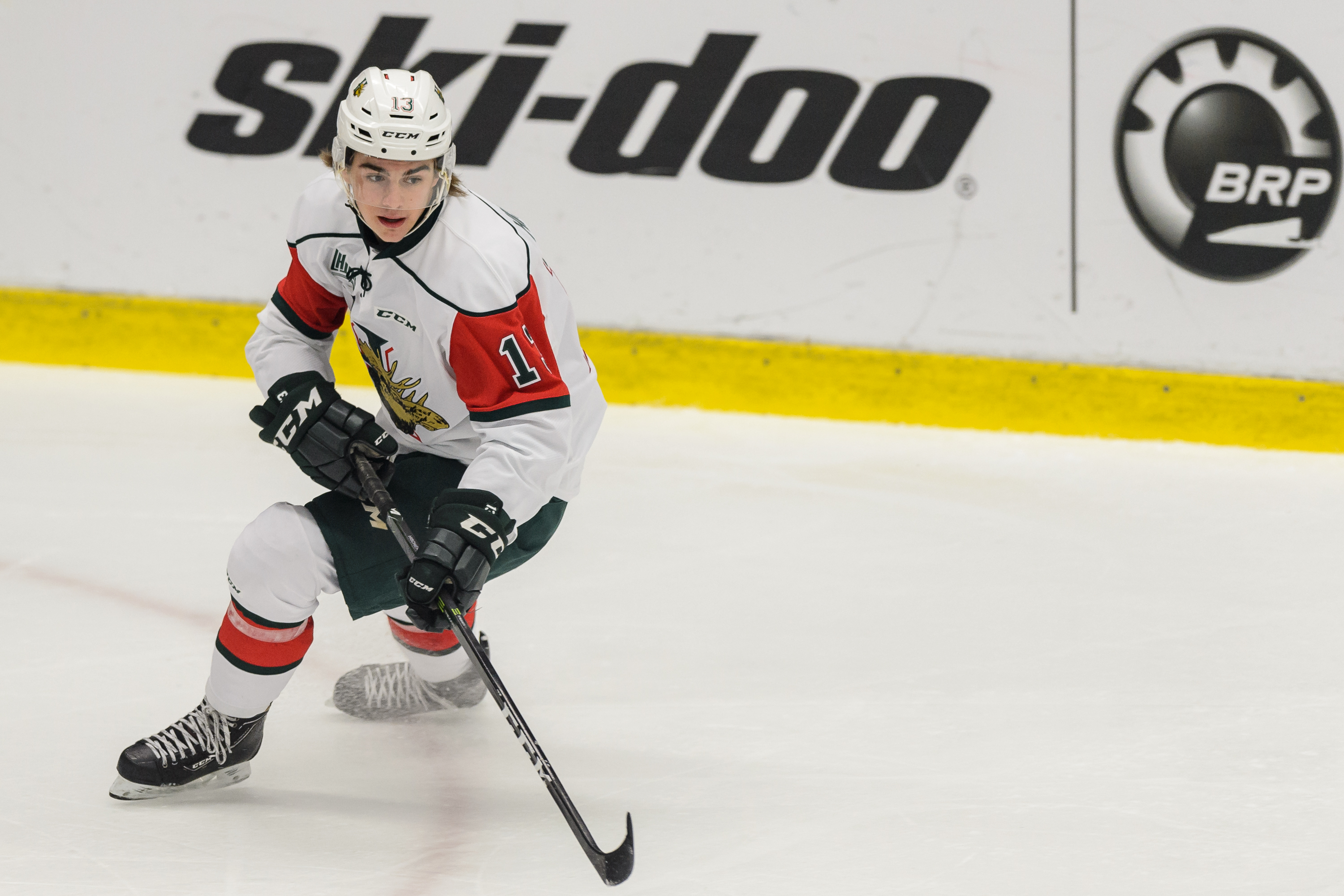 BOISBRIAND, QC - OCTOBER 15: Nico Hischier #13 of the Halifax Mooseheads skates during the QMJHL game against the Blainville-Boisbriand Armada at the Centre d'Excellence Sports Rousseau on October 15, 2016 in Boisbriand, Quebec, Canada. The Blainville-Boisbriand Armada defeated the Halifax Mooseheads 4-2. (Photo by Minas Panagiotakis/Getty Images)