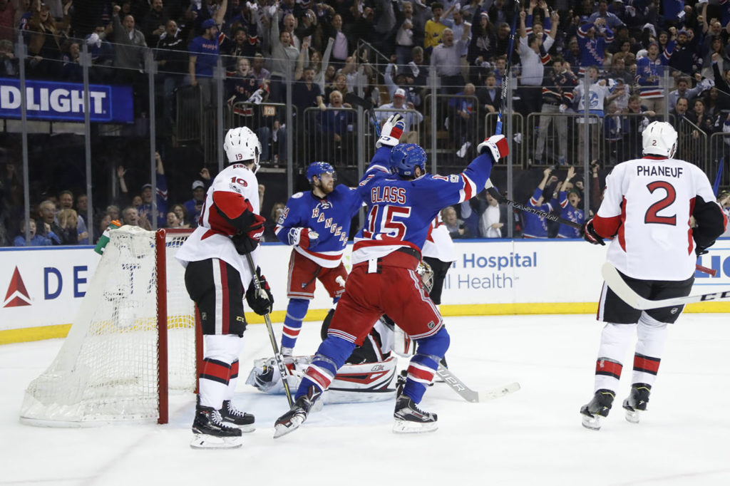 May 2, 2017: The New York Rangers face the Ottawa Senators during the second round of the Stanley Cup Playoffs at Madison Square Garden in New York City.