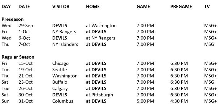 Devils Announce National Television Broadcast Schedule and Updated